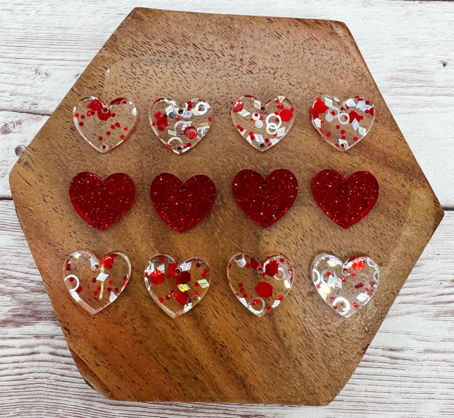 Red and Silver Glitter Acrylic Heart Valentine Trio Earring Blanks, DIY Jewelry Making