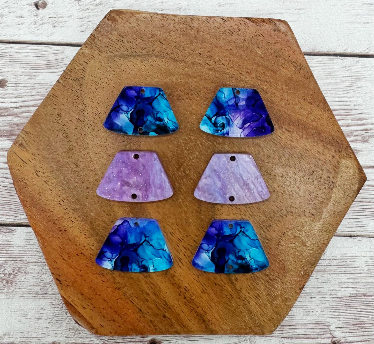 Purple and Teal Print Acrylic Fandangle Trio Earring Blanks, DIY Jewelry Making