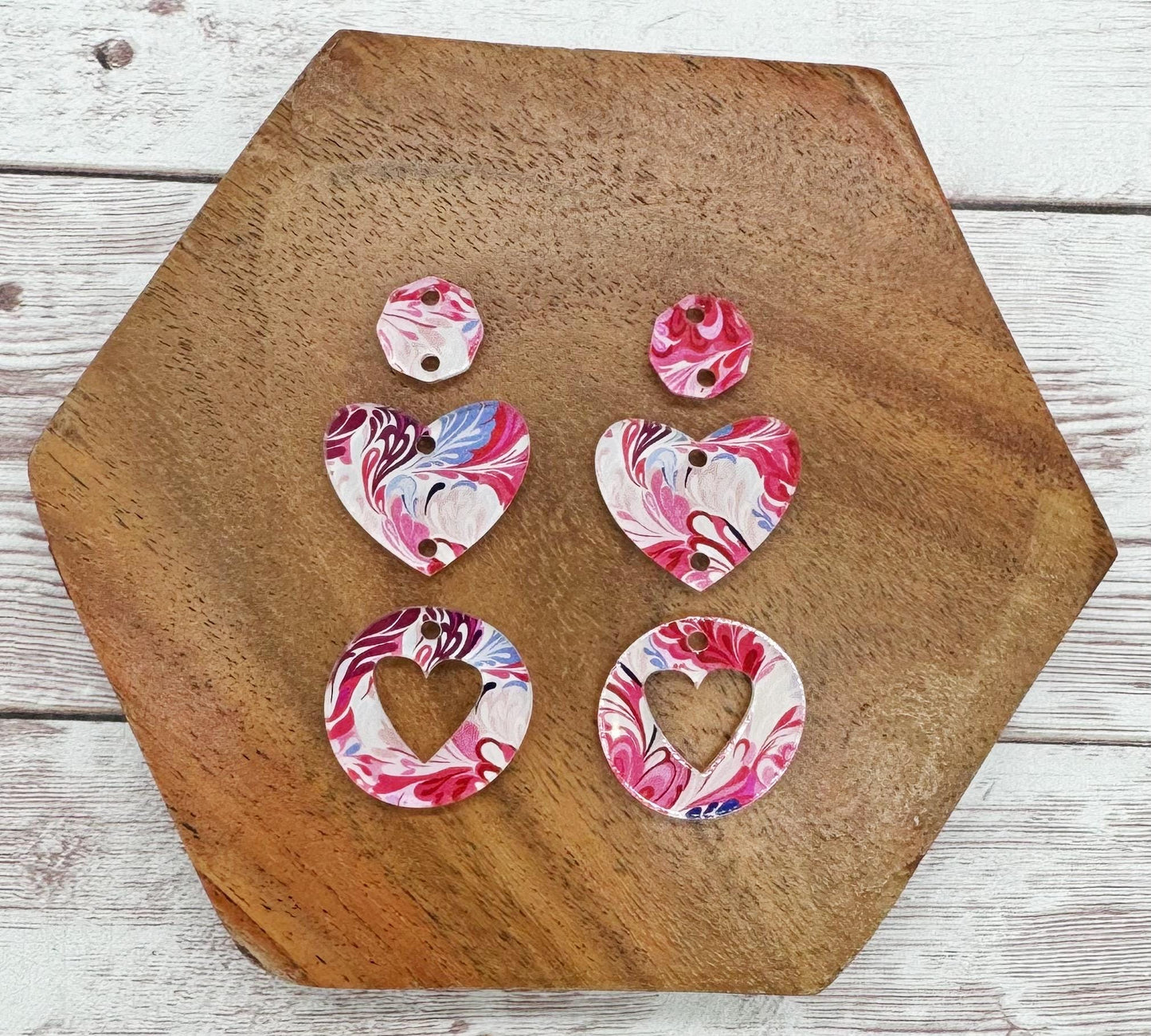 Pink Purple Blue Print Acrylic Heart Valentine Trio Earring Blanks, DIY Jewelry Making