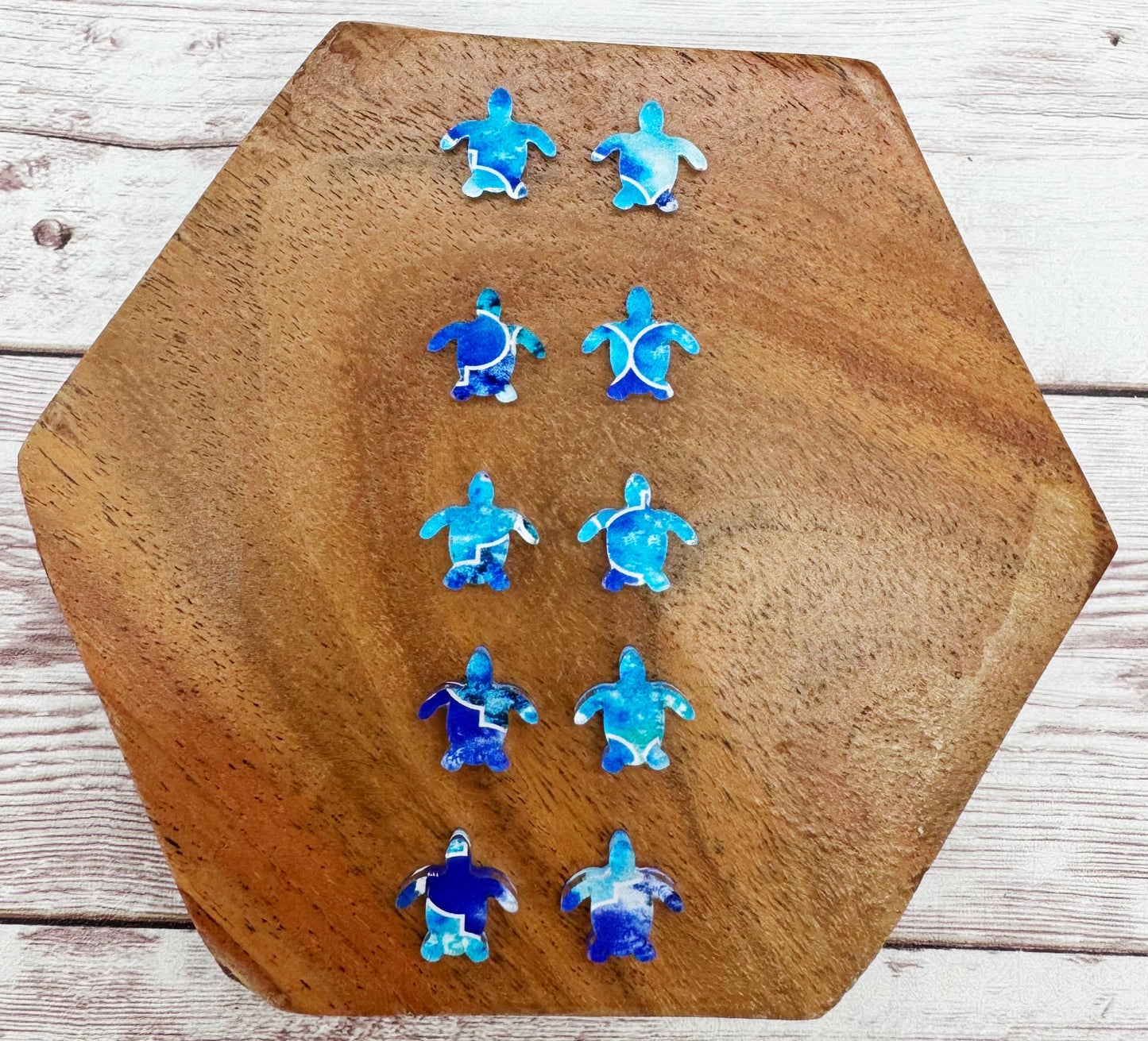 Blue Print Turtle Stud Earring Blanks Set of 5 Pair DIY Jewelry Making