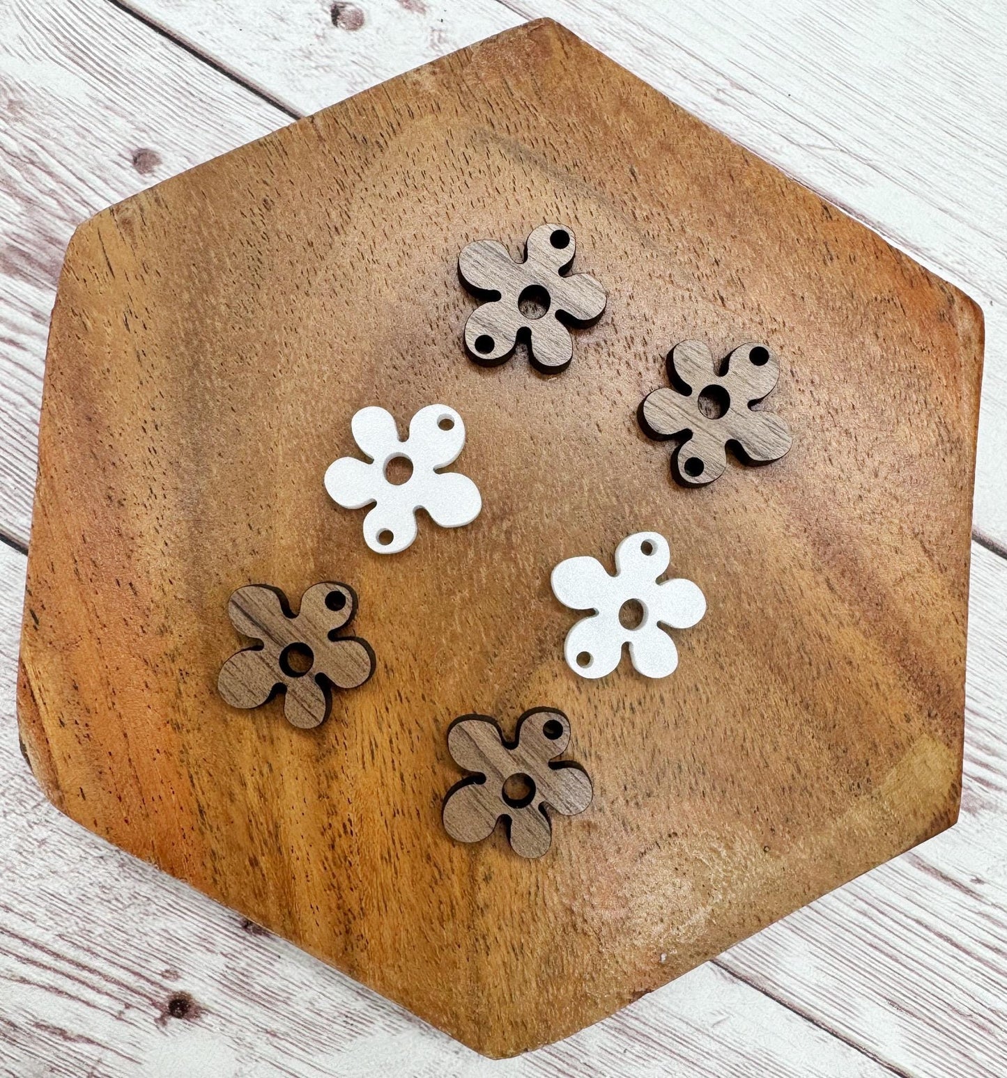 Walnut and Pearl Flower Trio Acrylic Earring Blanks, DIY Jewelry Making