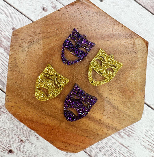 Mardi Gras Purple and Gold Glitter Mask Duo Acrylic Earring Blanks, DIY Jewelry Making