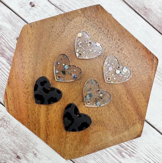 Black Leopard Print Glitter Acrylic Heart Valentine Trio Earring Blanks, DIY Jewelry Making