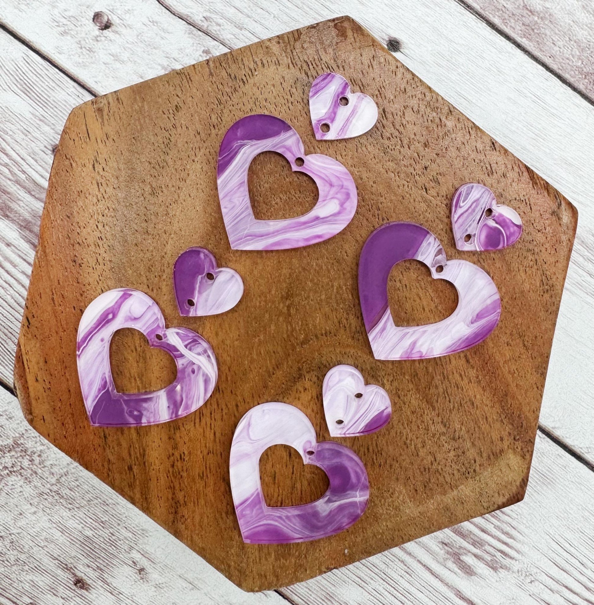 Purple Swirl Heart Duo Acrylic Valentine Earring Blanks, DIY Jewelry Making