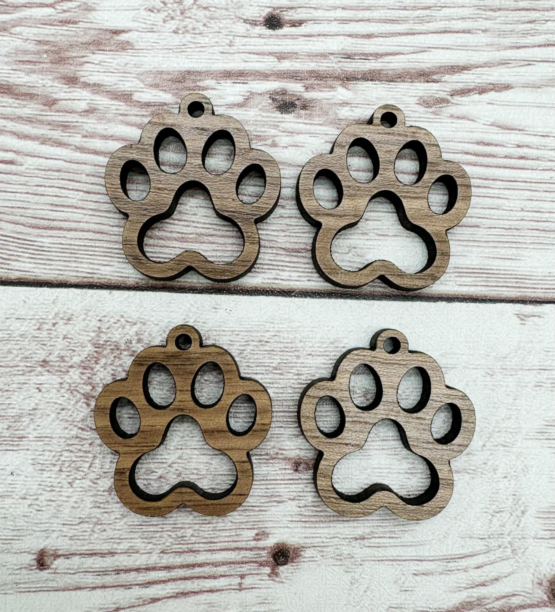 Set of 2 Finished Walnut Dog Paw Earring Blanks, Finished Walnut Blank, DIY Jewelry Making