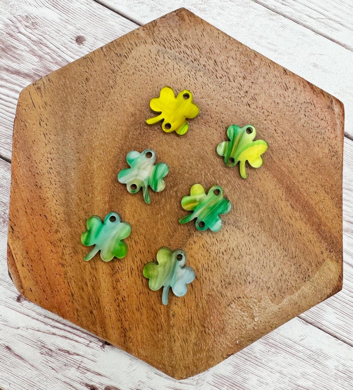 Green and Yellow Swirl Shamrock Trio St. Patrick’s Day Acrylic Earring Blanks, DIY Jewelry Making