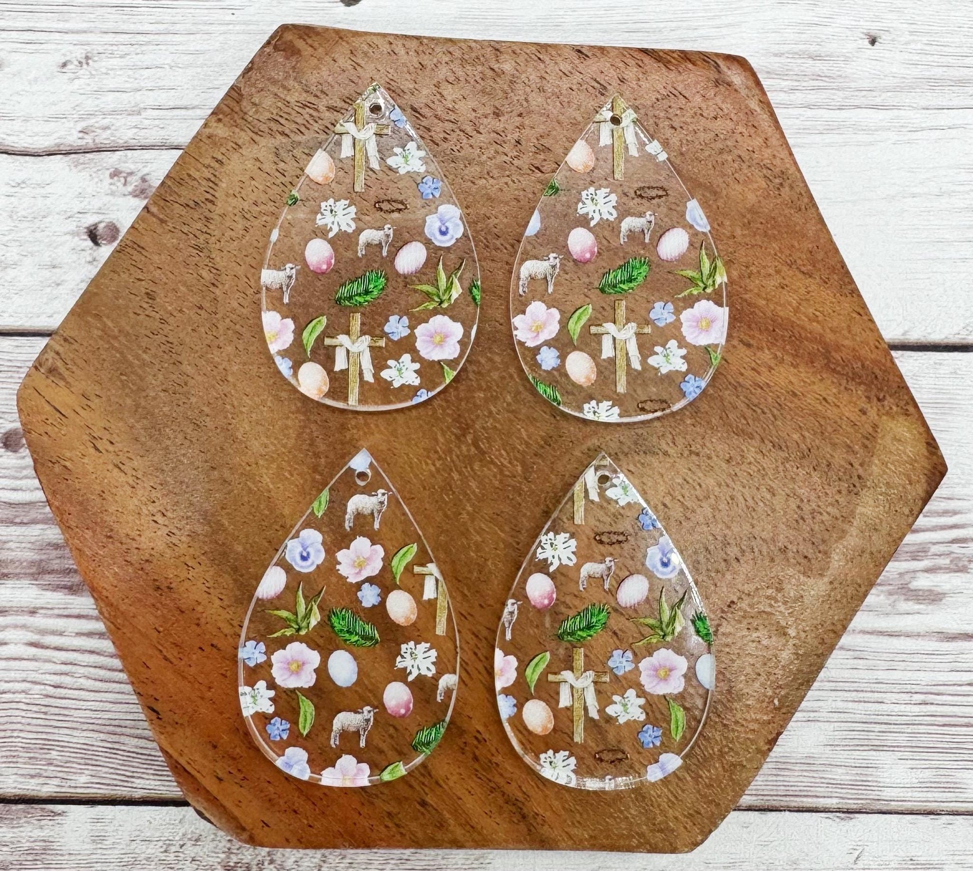 Patterned Religious Easter Print Teardrop Acrylic Earring Blanks, DIY Jewelry Making