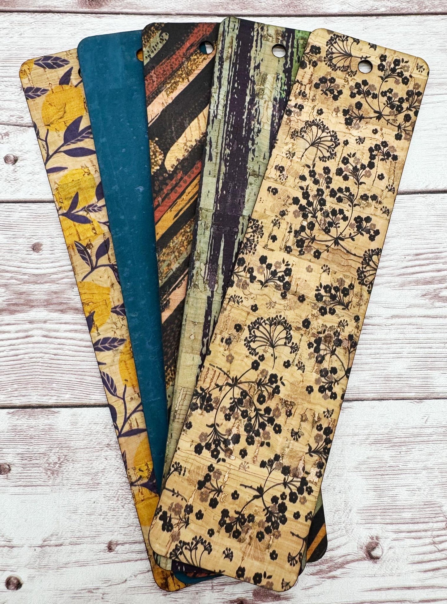 Random Set of 5 Printed Cork Fabric Bookmark Blanks DIY Makers