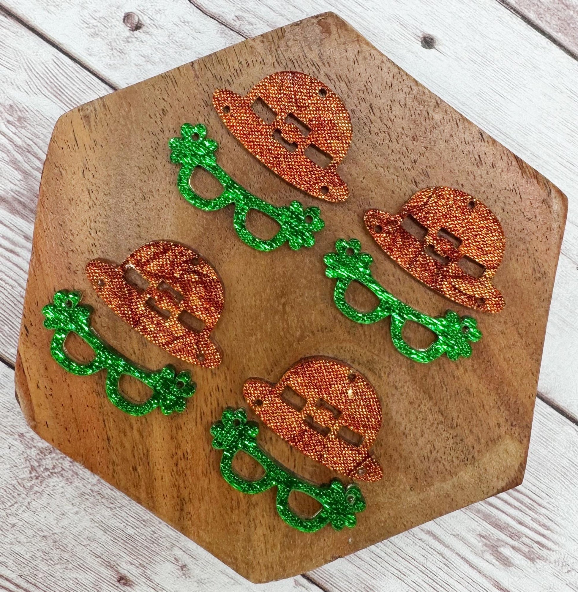 Leprechaun Hat and Glasses Set St. Patrick’s Day Acrylic Earring Blanks, DIY Jewelry Making