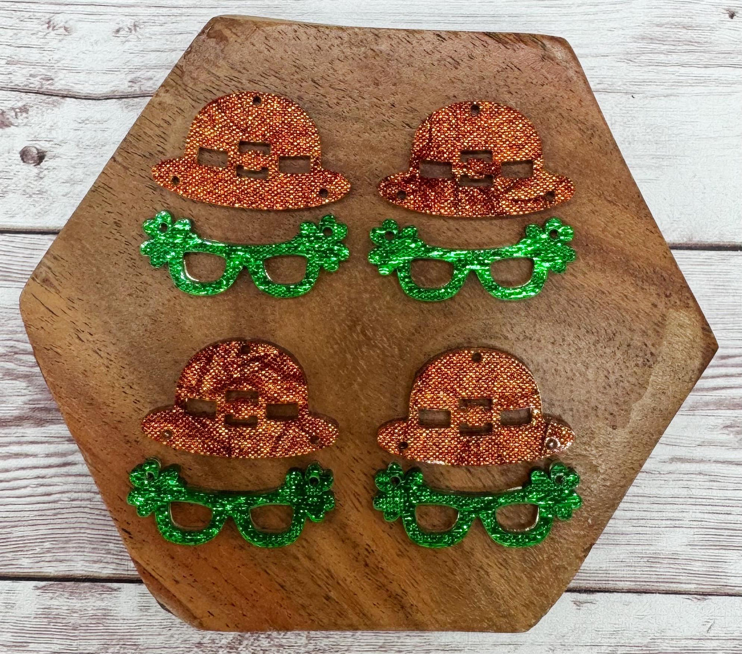 Leprechaun Hat and Glasses Set St. Patrick’s Day Acrylic Earring Blanks, DIY Jewelry Making