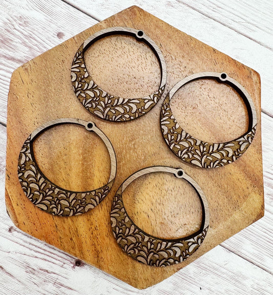 Wood Engraved Hoop Earring Blanks, Finished Walnut Blank, DIY Jewelry Making