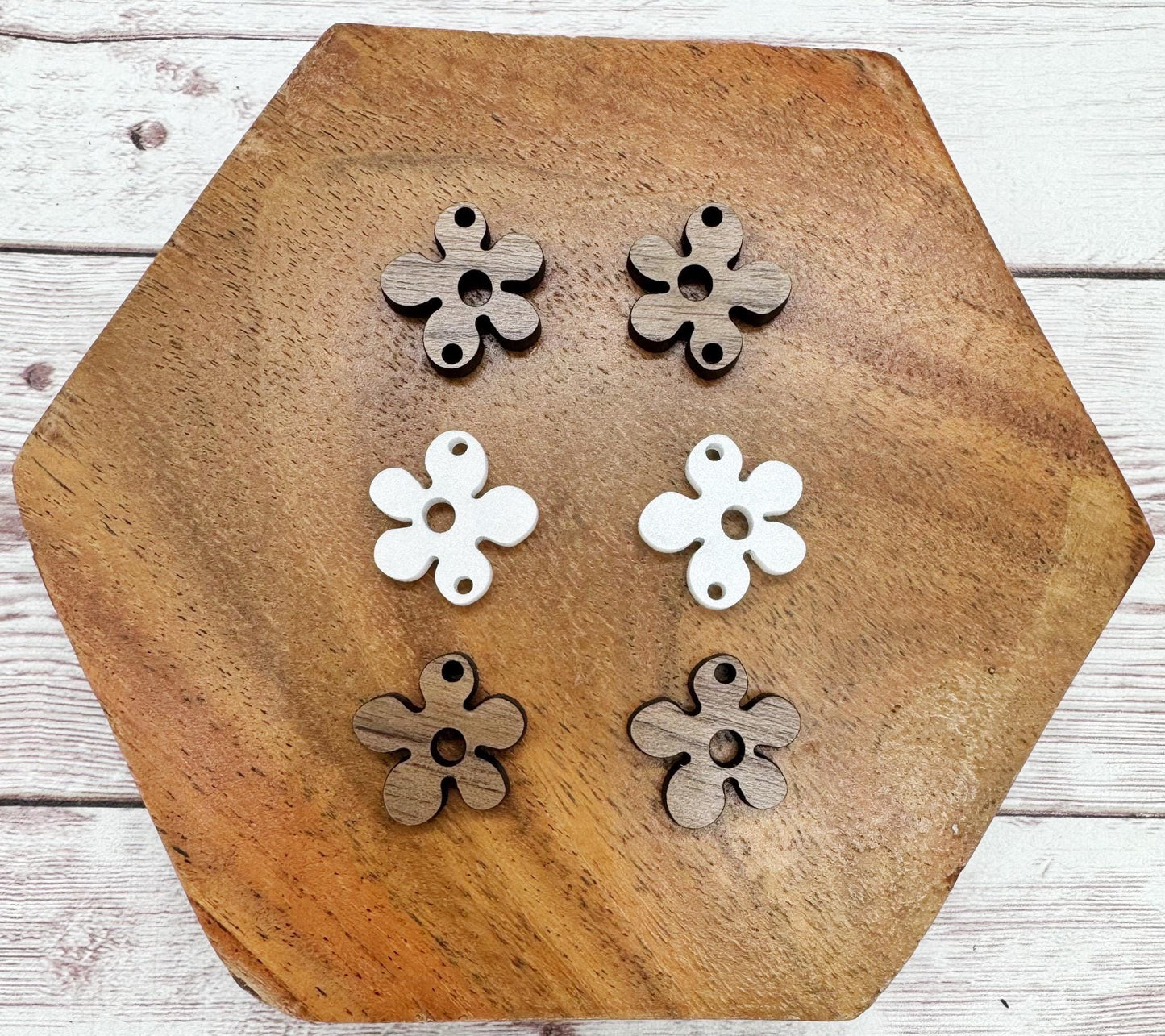 Walnut and Pearl Flower Trio Acrylic Earring Blanks, DIY Jewelry Making