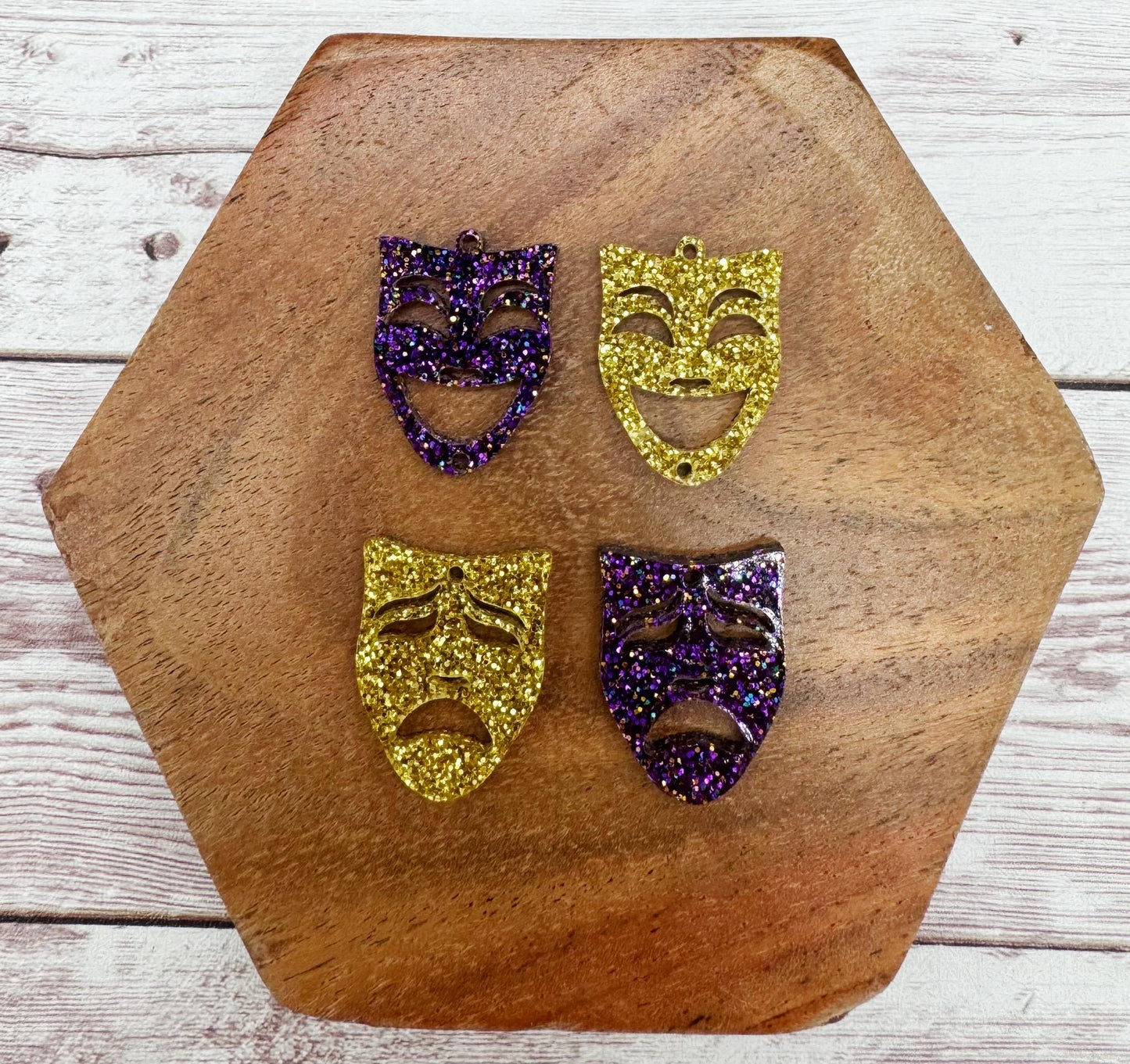 Mardi Gras Purple and Gold Glitter Mask Duo Acrylic Earring Blanks, DIY Jewelry Making