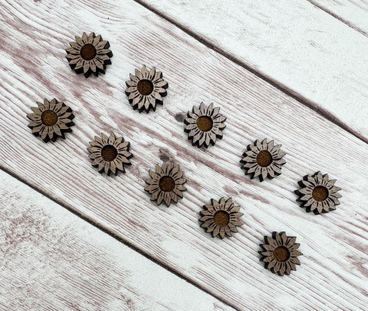 Finished Walnut Engraved Sunflower Stud Earring Blanks Set of 5 Pair DIY Jewelry Making