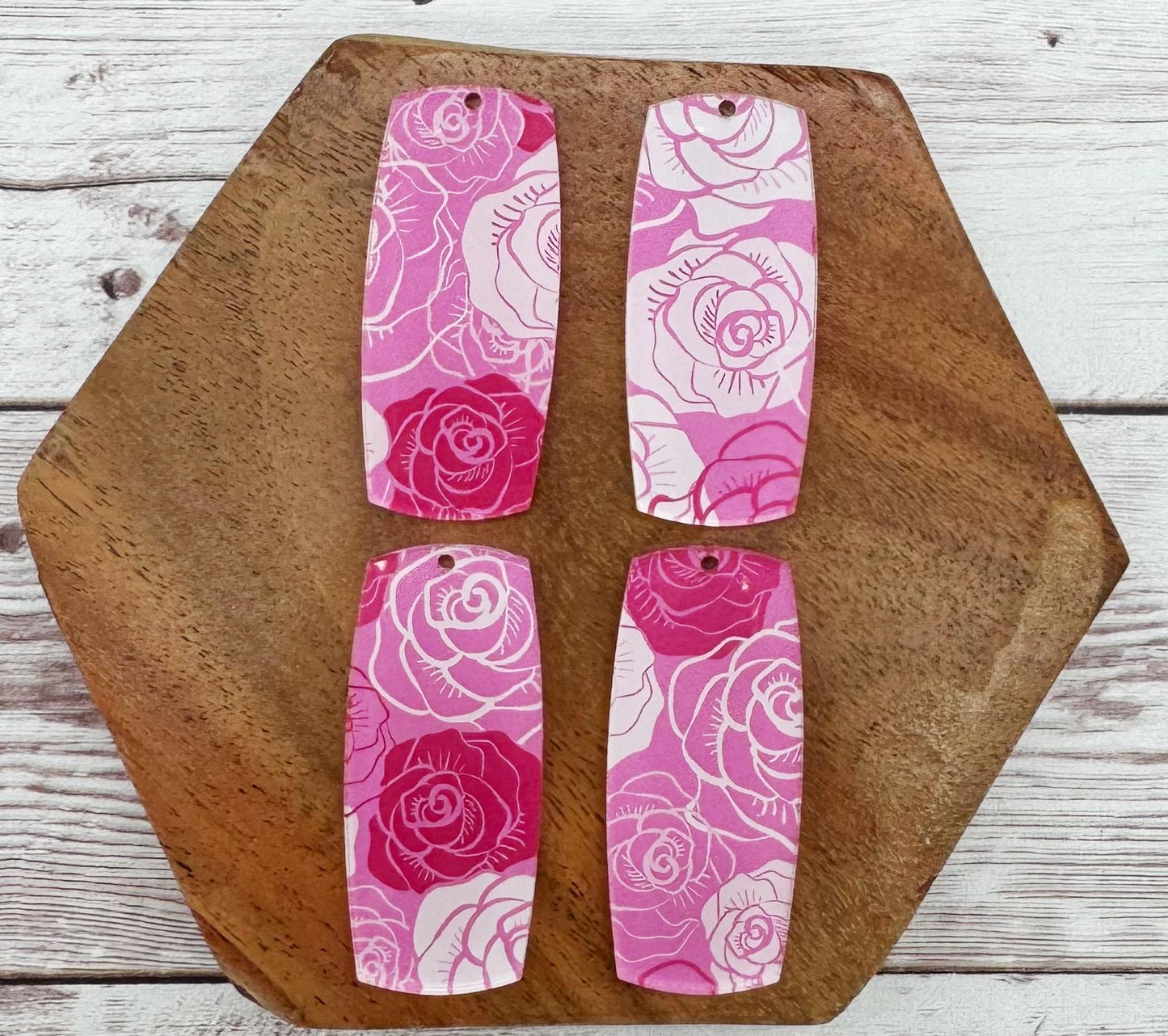 Rose Print Acrylic Bar Earring Blanks, DIY Jewelry Making