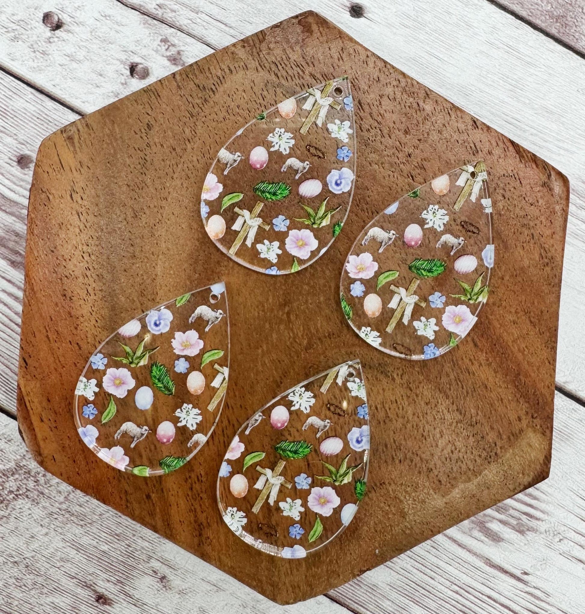 Patterned Religious Easter Print Teardrop Acrylic Earring Blanks, DIY Jewelry Making