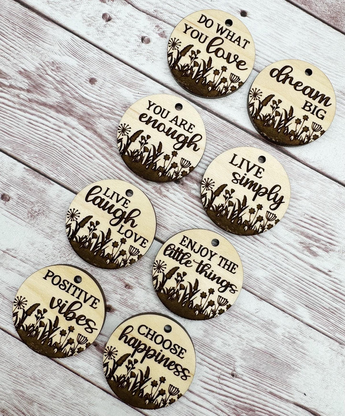 Positive Vibes Set of 8 Engraved Keychain Blanks DIY