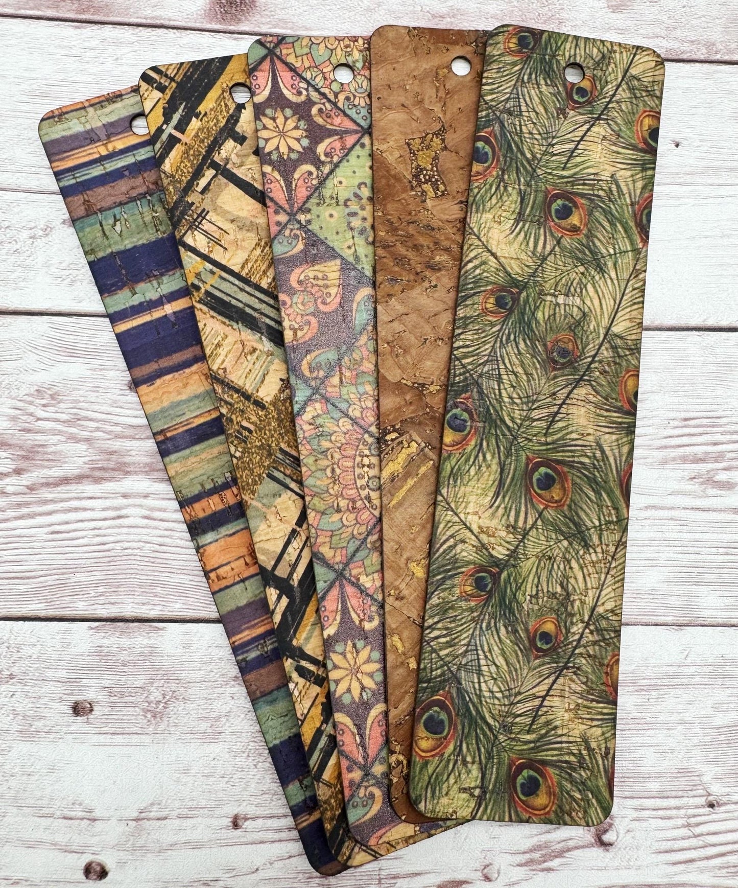 Random Set of 5 Printed Cork Fabric Bookmark Blanks DIY Makers