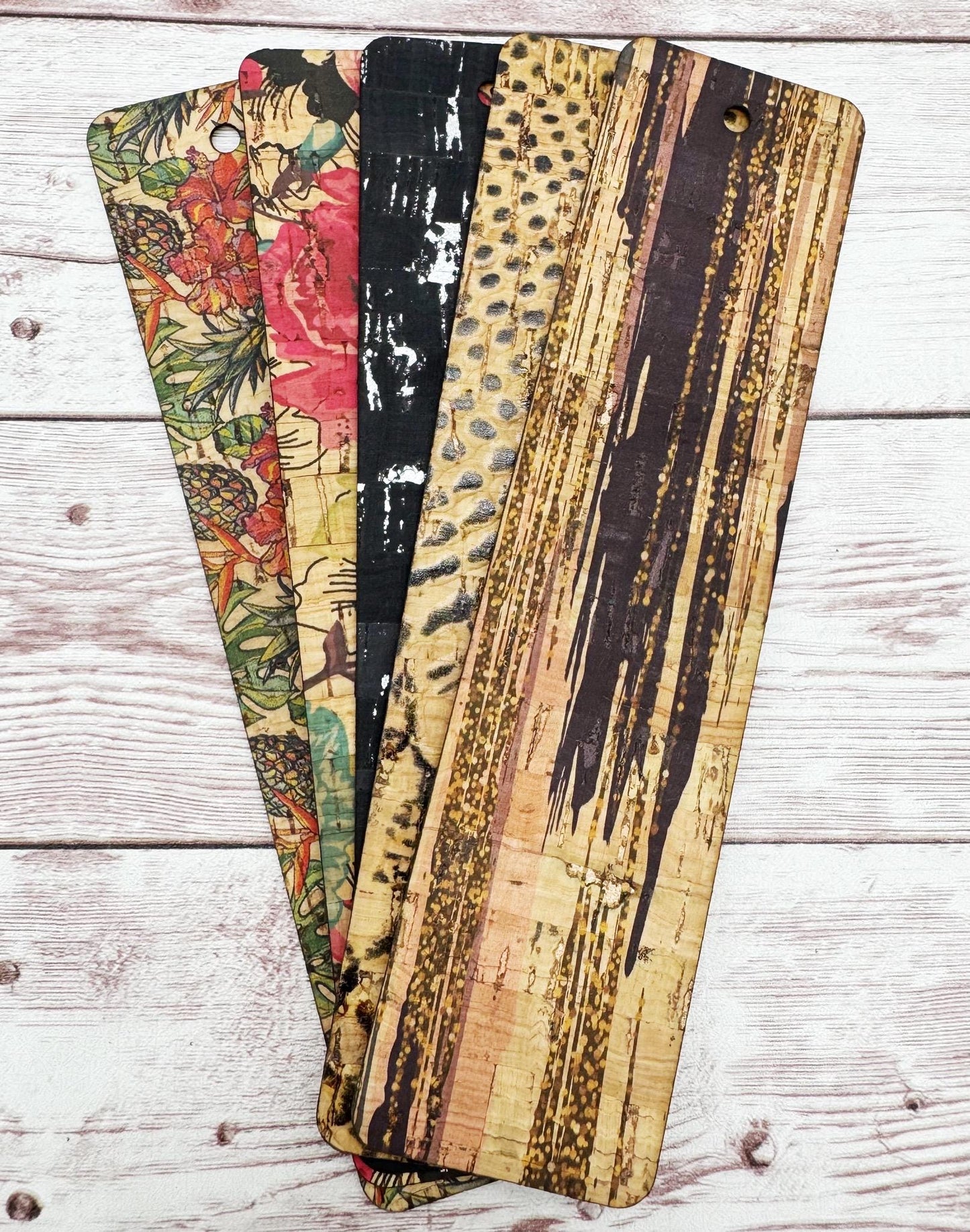 Random Set of 5 Printed Cork Fabric Bookmark Blanks DIY Makers