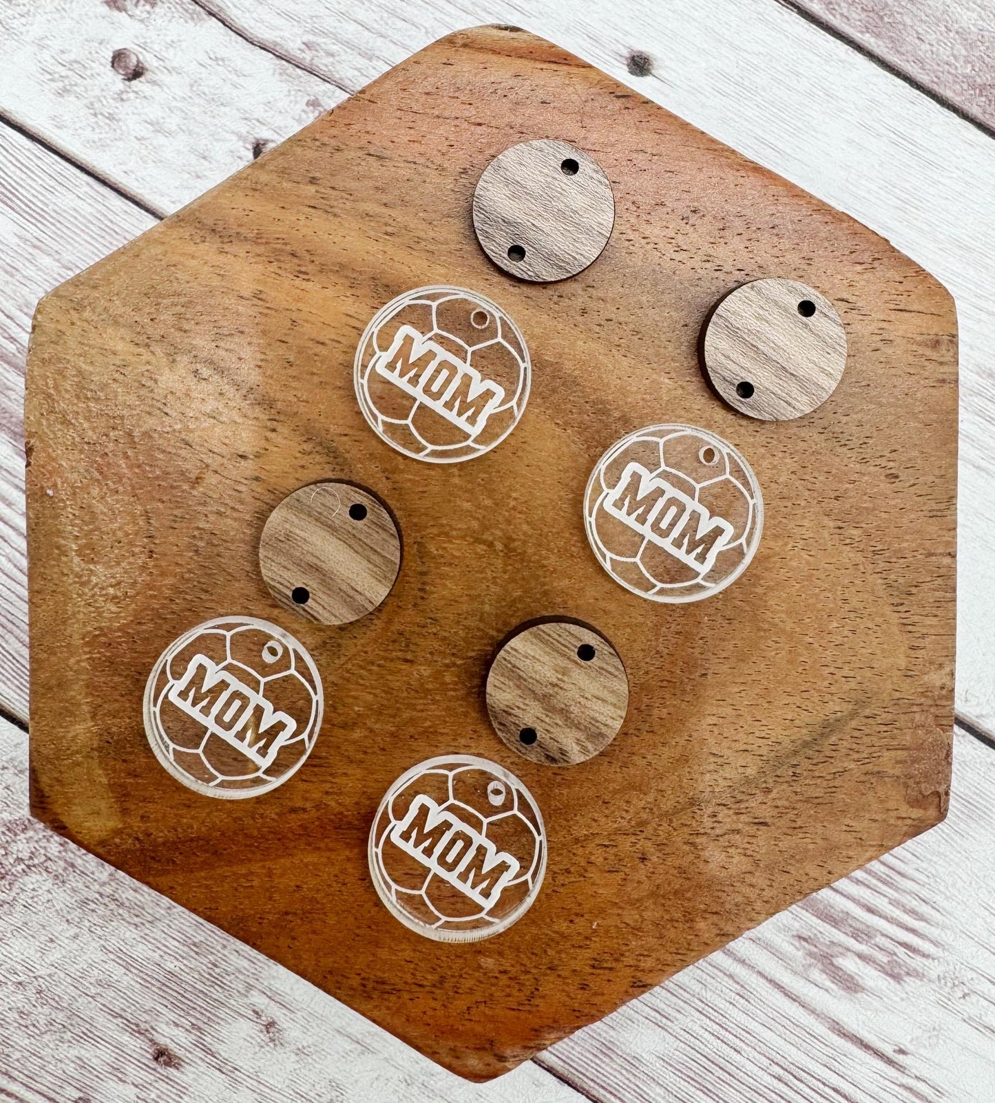 Engraved Soccer Mom Acrylic and Wood Connector Set, DIY Jewelry Making