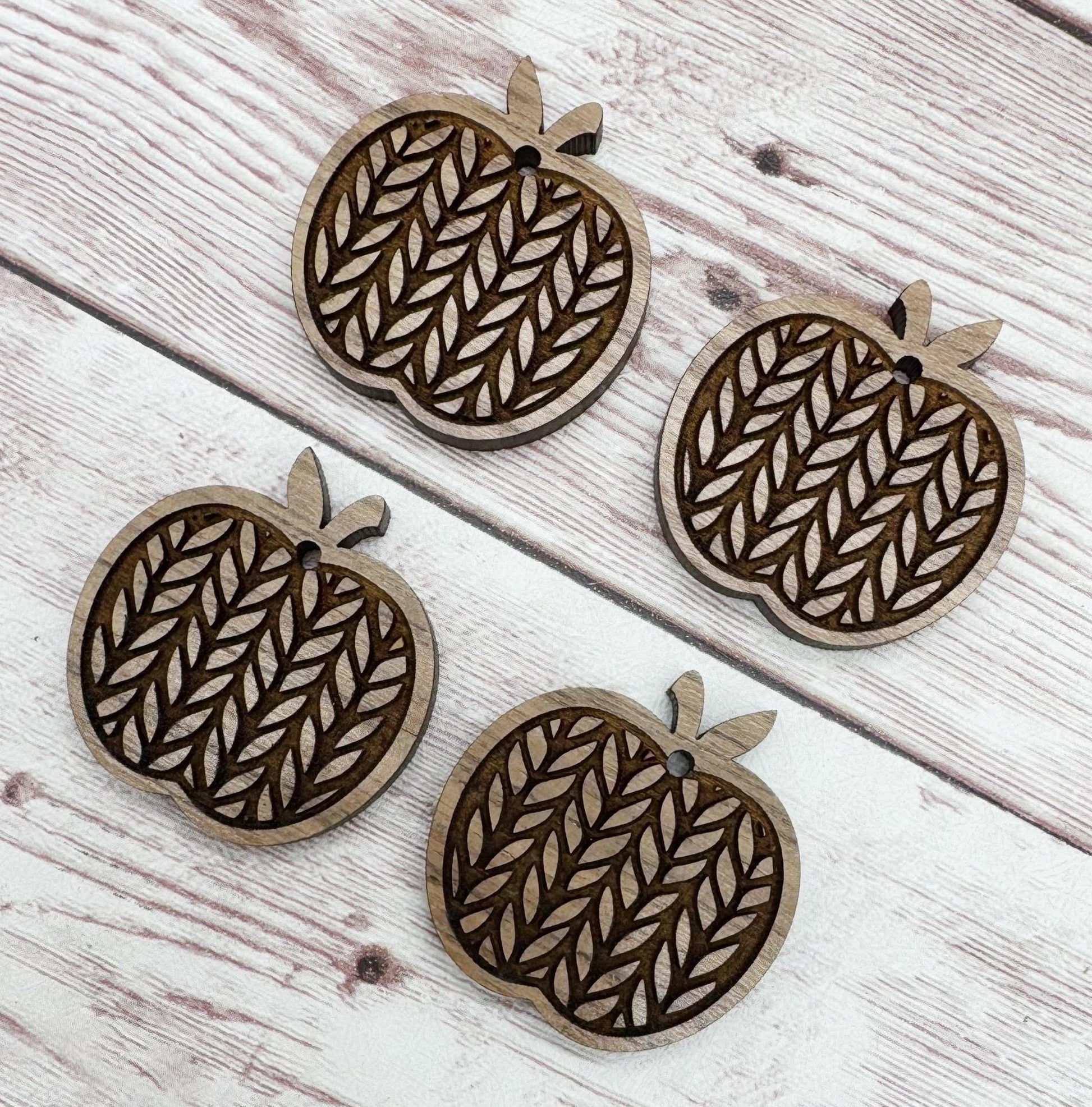 Wood Engraved Apple Teacher Earring Blanks, Finished Walnut Blank, DIY Jewelry Making