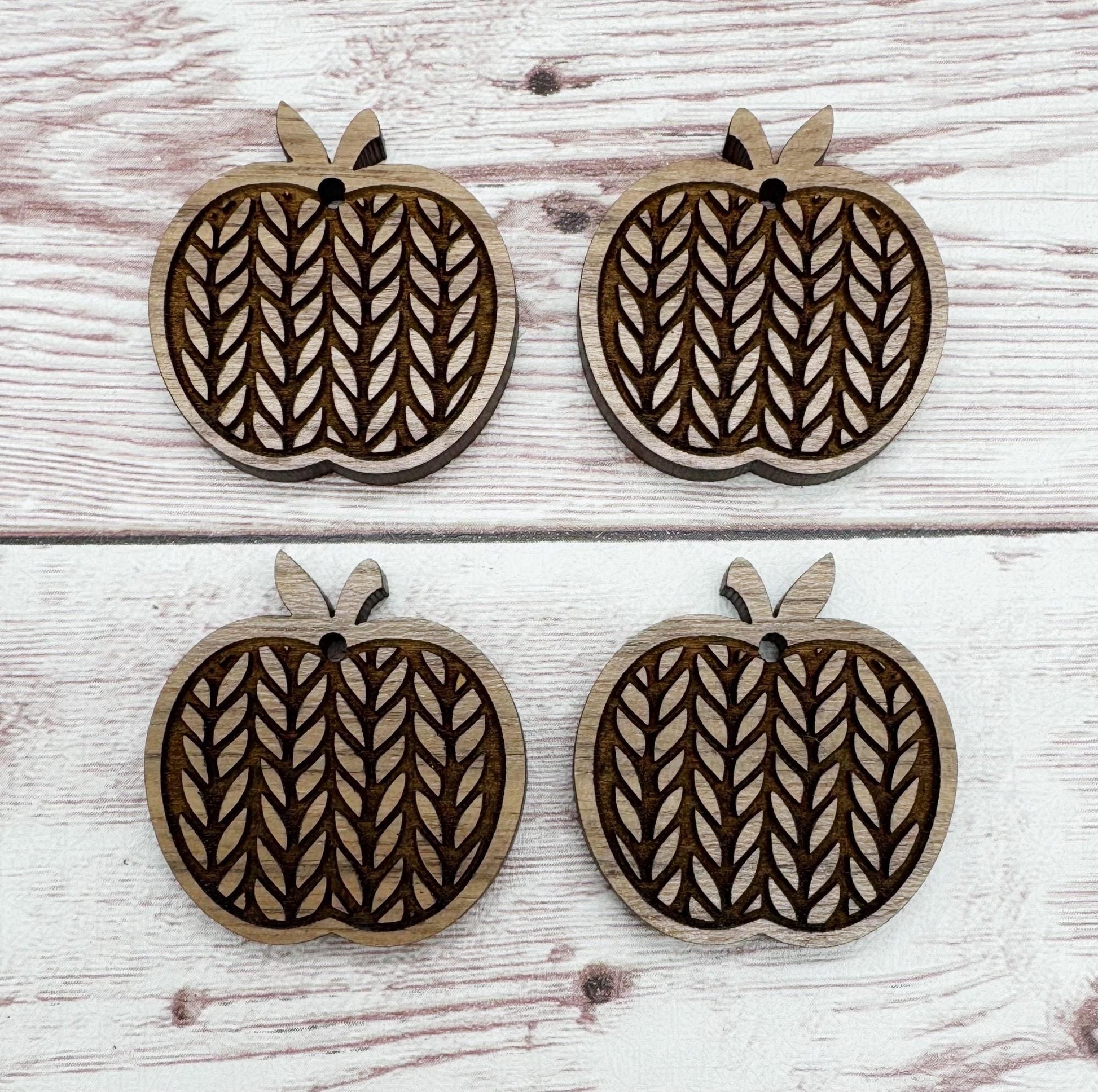 Wood Engraved Apple Teacher Earring Blanks, Finished Walnut Blank, DIY Jewelry Making