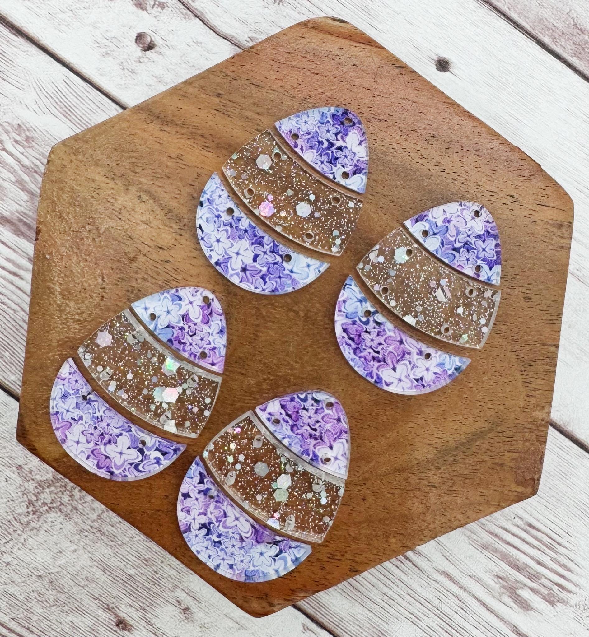 Purple Lilac and Glitter Easter Egg Trio Earring Blanks, DIY Jewelry Making