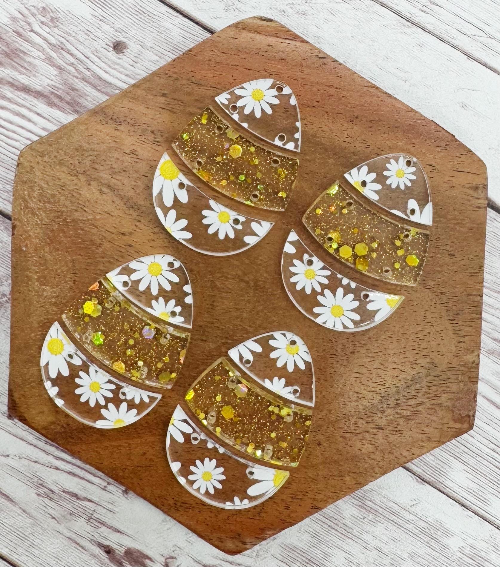 Daisy and Gold Glitter Easter Egg Trio Earring Blanks, DIY Jewelry Making