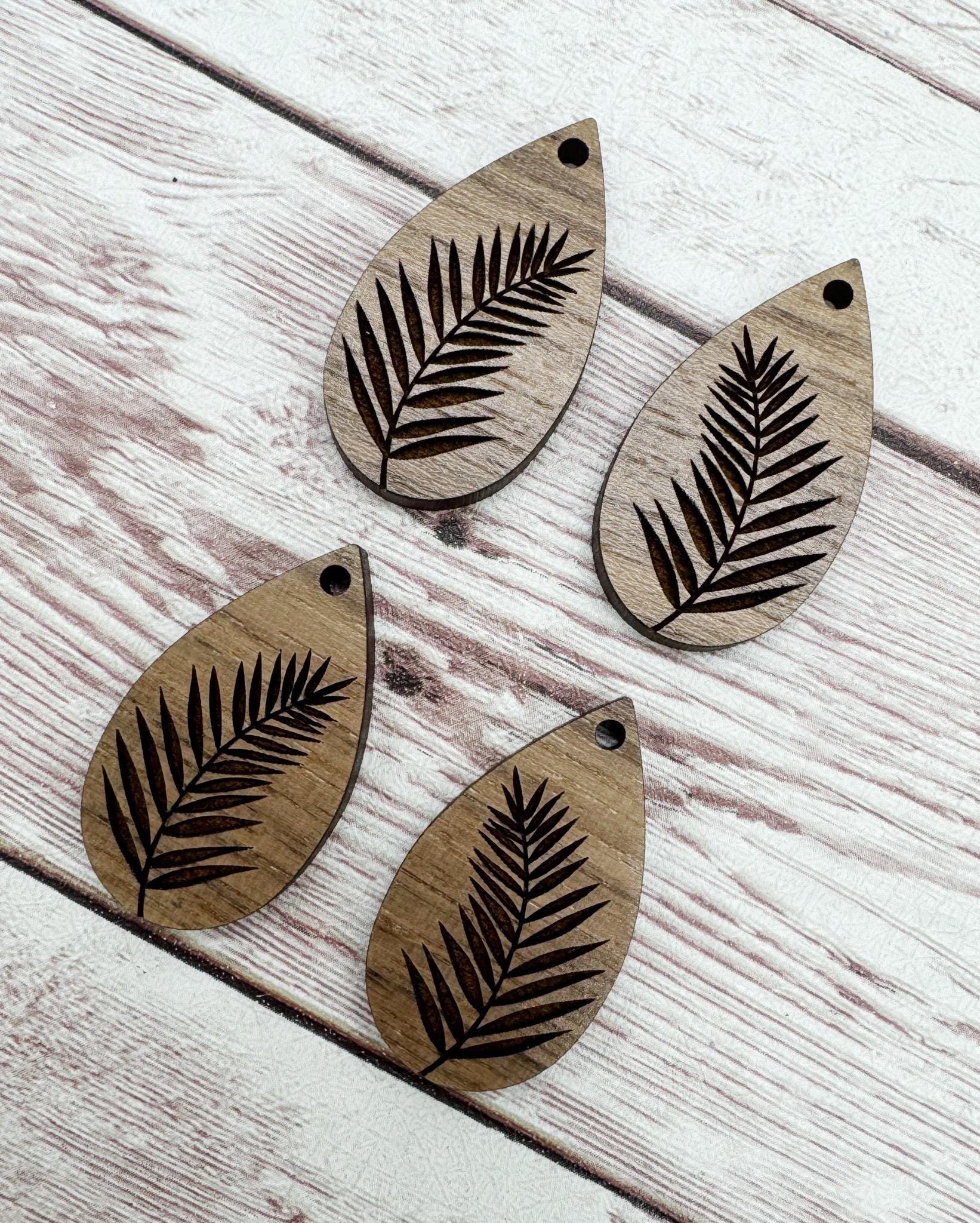 Engraved Fern Teardrop Set of 2 Pair, Walnut Earring Blanks, DIY Jewelry Making