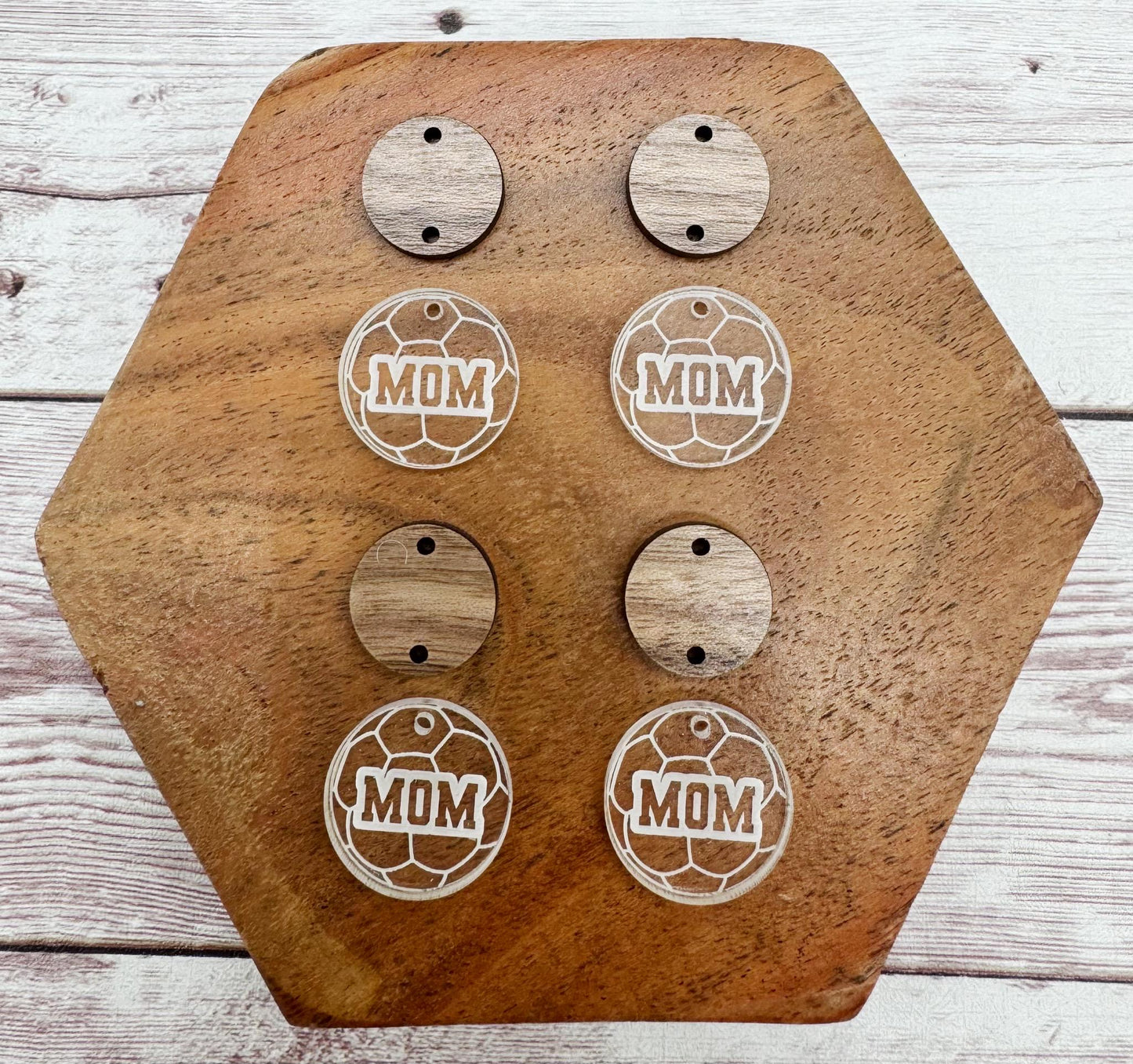 Engraved Soccer Mom Acrylic and Wood Connector Set, DIY Jewelry Making