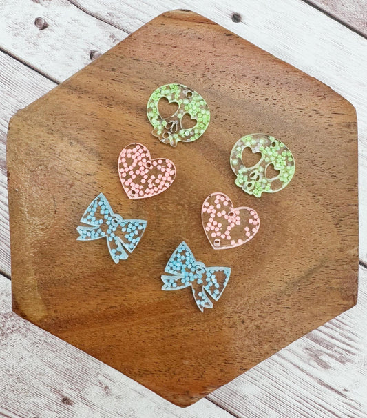 Halloween Glow in the Dark Glitter Skull Heart Bow Dangle Trio Earring Blanks, DIY Jewelry Making