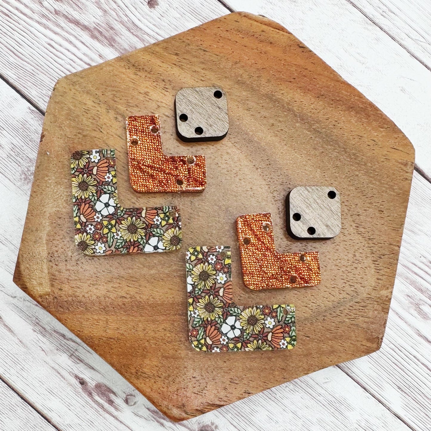 70s Floral Print Angled Trio Acrylic Earring Blanks, DIY Jewelry Making