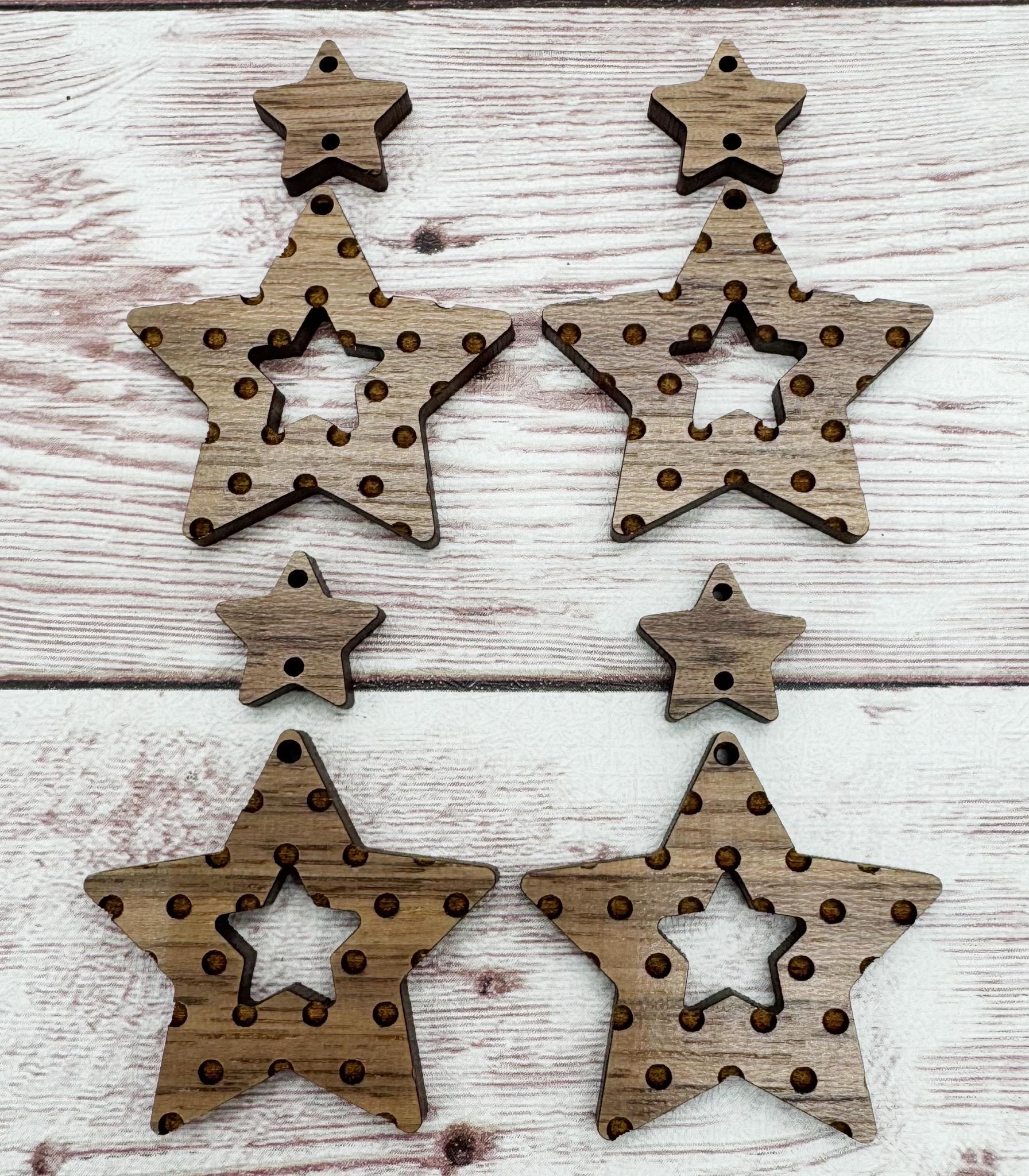 Patriotic Engraved Polka Dots and Wood Star Connector Earring Blanks, 4th of July, DIY Jewelry Making