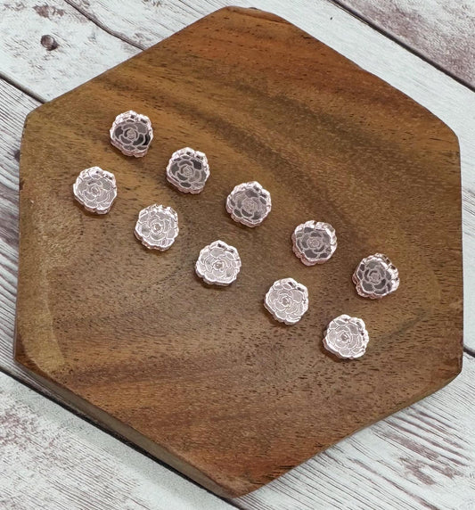 Engraved Rose Flower Rose Gold Mirrored Acrylic Stud Earring Blanks Set of 5 Pair DIY Jewelry Making