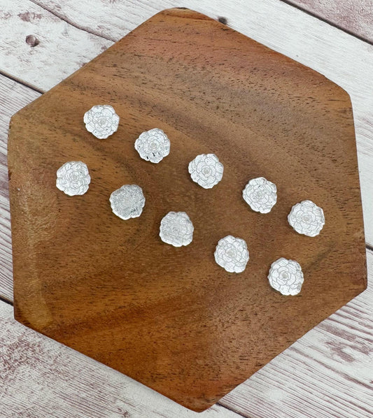 Engraved Rose Flower Silver Linen Mirrored Acrylic Stud Earring Blanks Set of 5 Pair DIY Jewelry Making