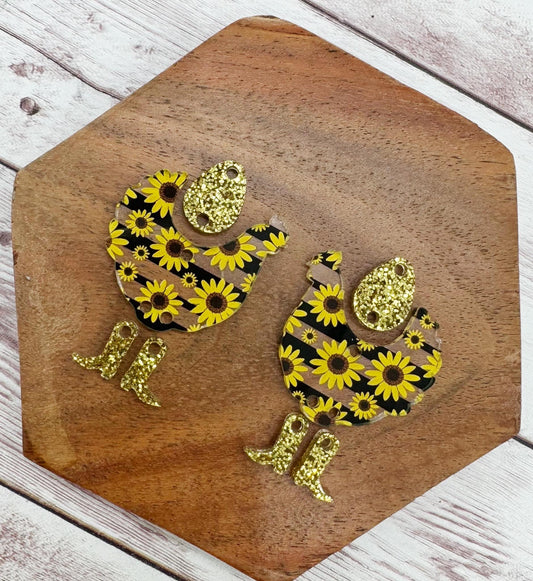 Sunflower Stripe Acrylic With Boots and Egg Connector Set Earring Blanks, DIY Jewelry Making
