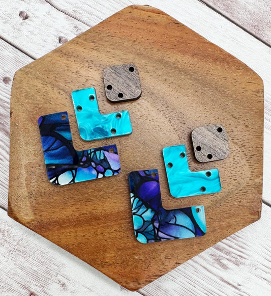 Purple Teal Print Angled Trio Acrylic Earring Blanks, DIY Jewelry Making