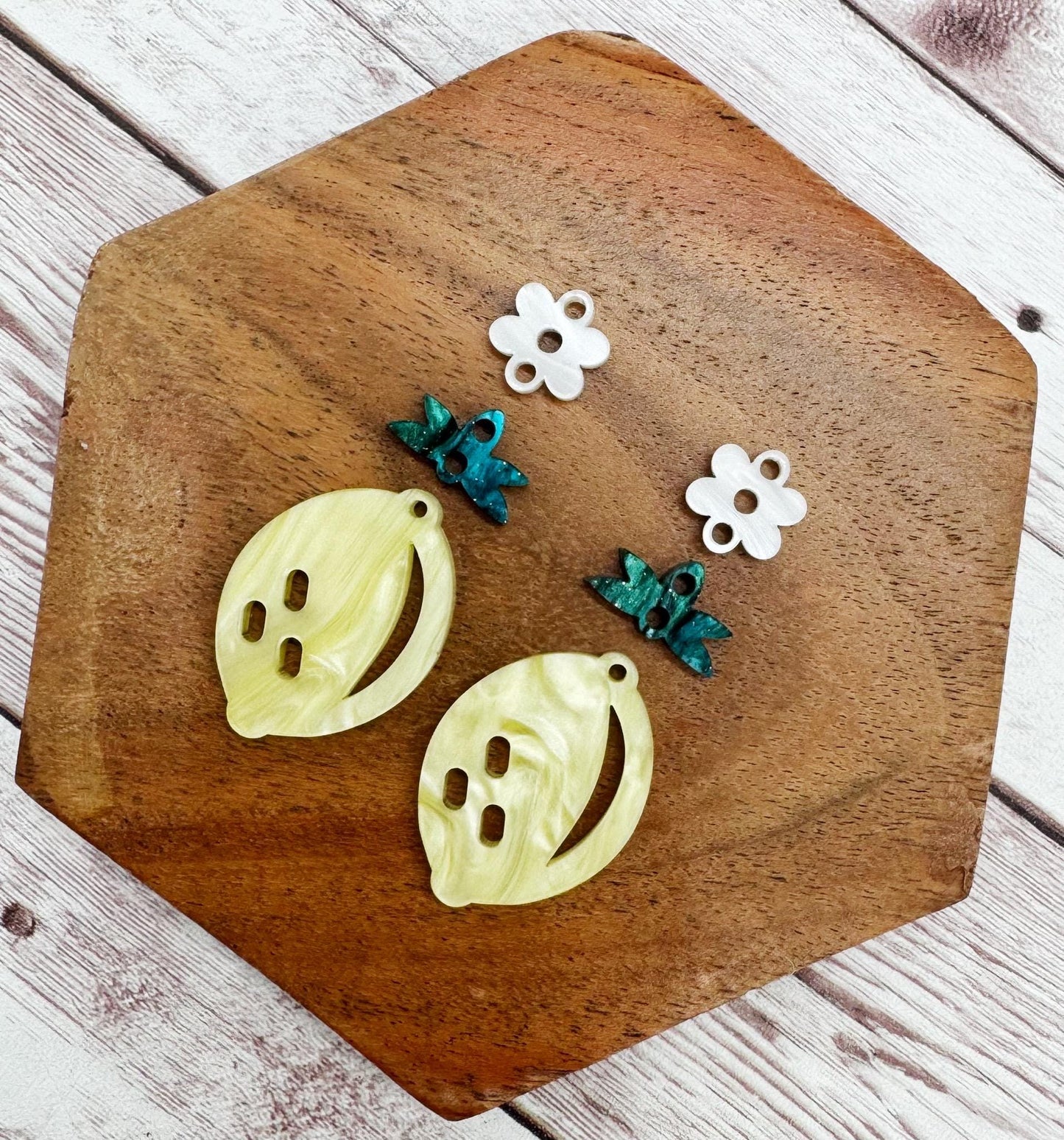Lemon Stem Flower Set Summer Fruit Earring Blanks, DIY Jewelry Making