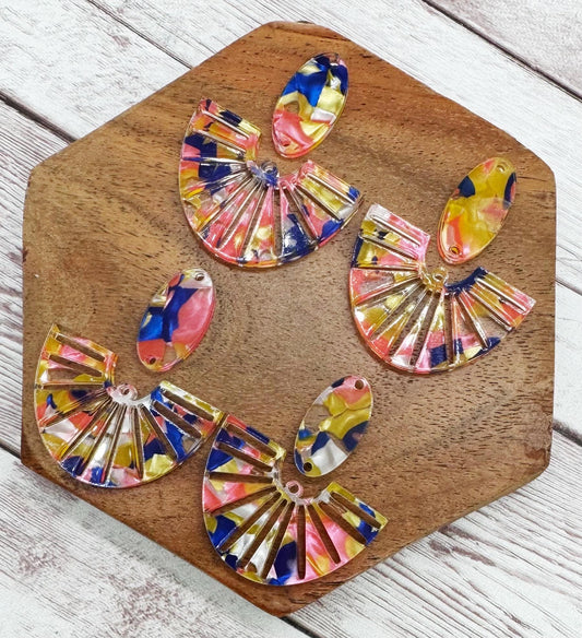 Colorful Sunray and Oval Connector Set Acrylic Earring Blanks, DIY Jewelry Making