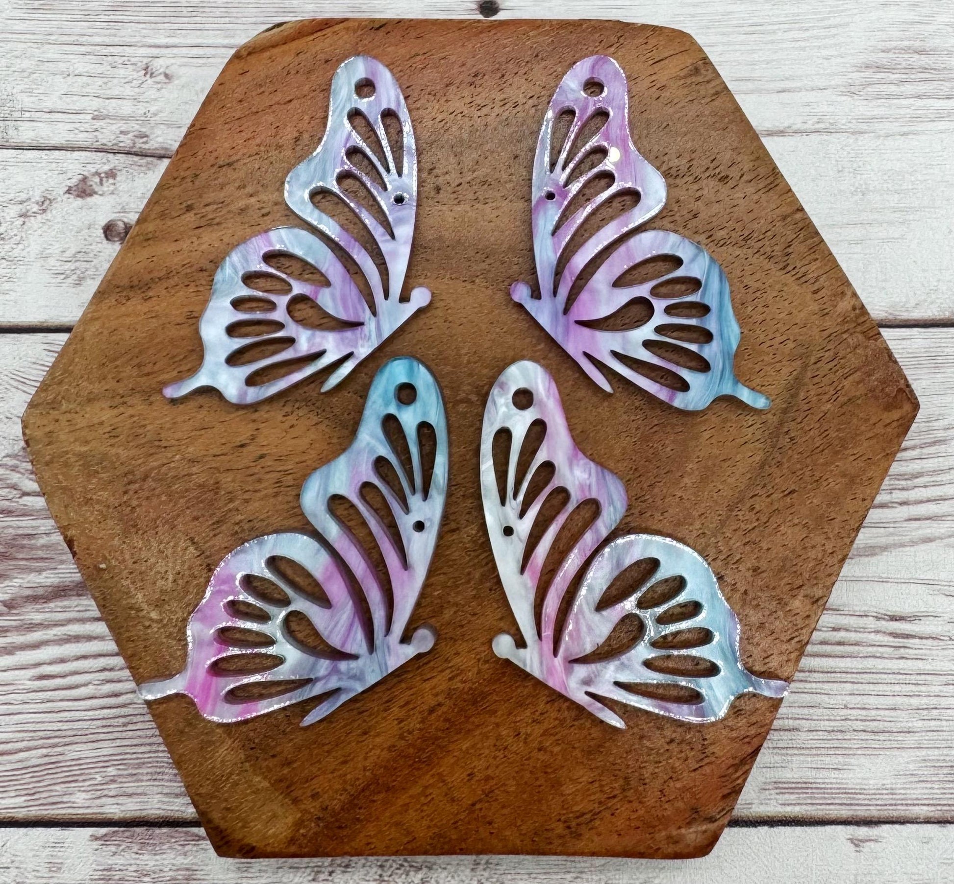 Pink Purple Blue Swirl Butterfly Wings Acrylic Earring Blanks, DIY Jewelry Making