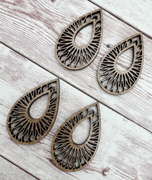 Intricate Open Teardop Earring Blanks, Finished Walnut, DIY Jewelry Making