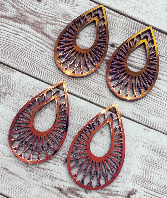 Iridescent Purple Intricate Open Teardop Acrylic Earring Blanks, DIY Jewelry Making