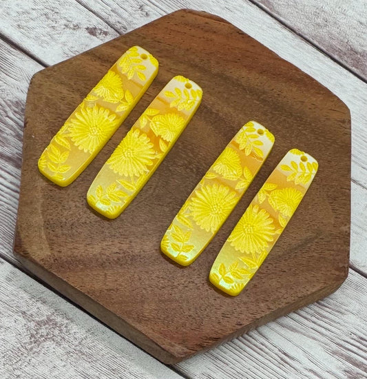 Engraved Iridescent Yellow Flower Acrylic Bar Earring Blanks, DIY Jewelry Making