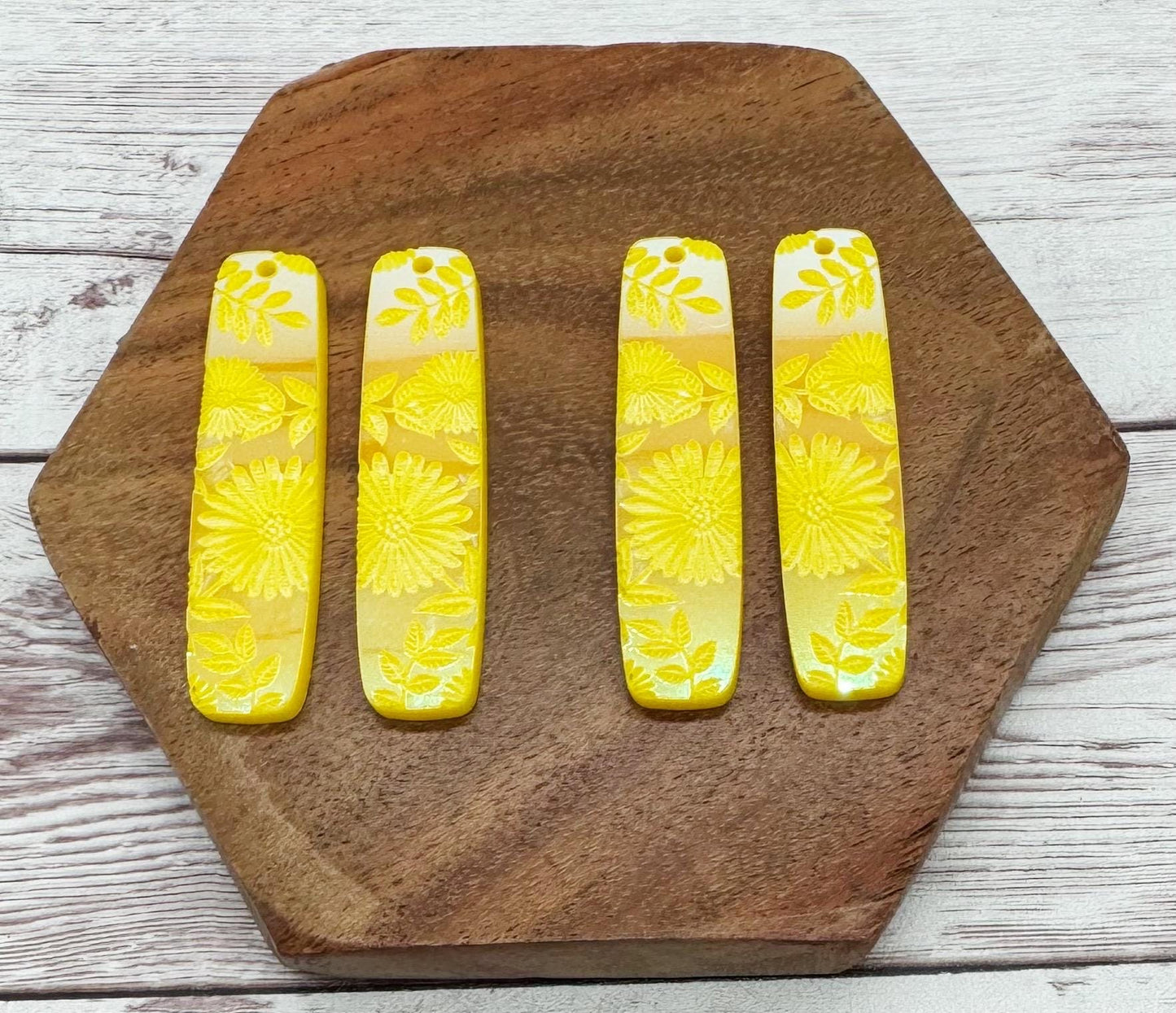 Engraved Iridescent Yellow Flower Acrylic Bar Earring Blanks, DIY Jewelry Making