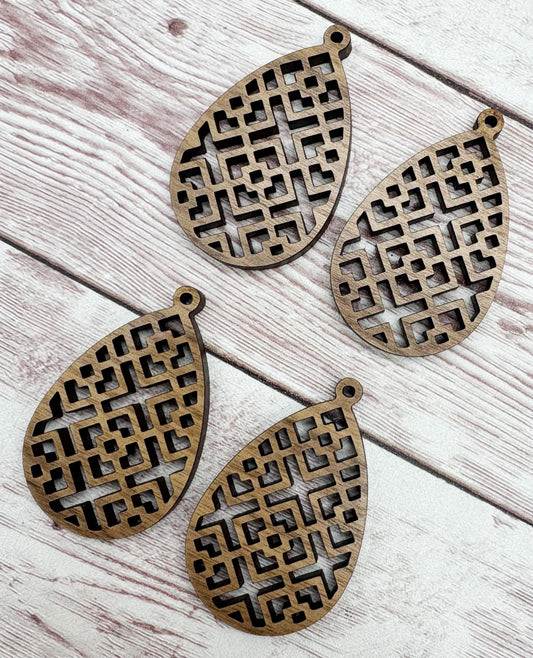 Wood Box Cutout Teardrop Earring Blanks, Finished Walnut Blank, DIY Jewelry Making