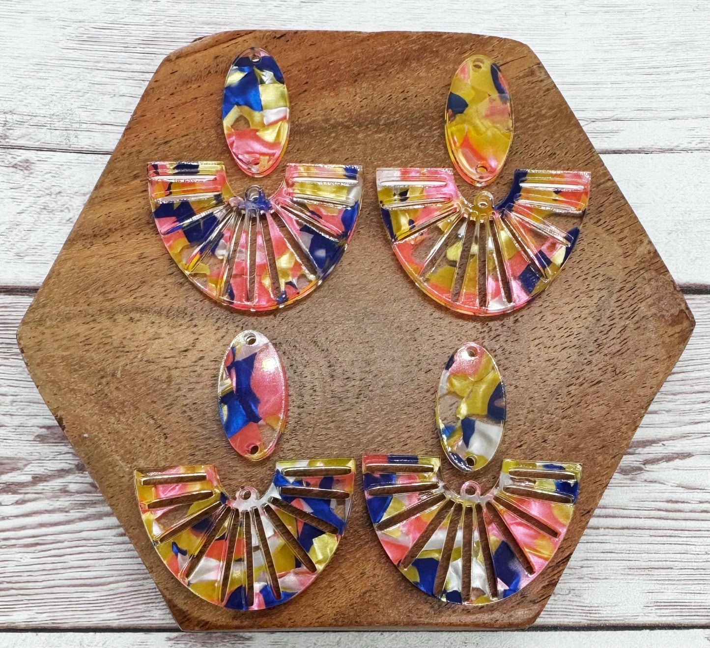 Colorful Sunray and Oval Connector Set Acrylic Earring Blanks, DIY Jewelry Making