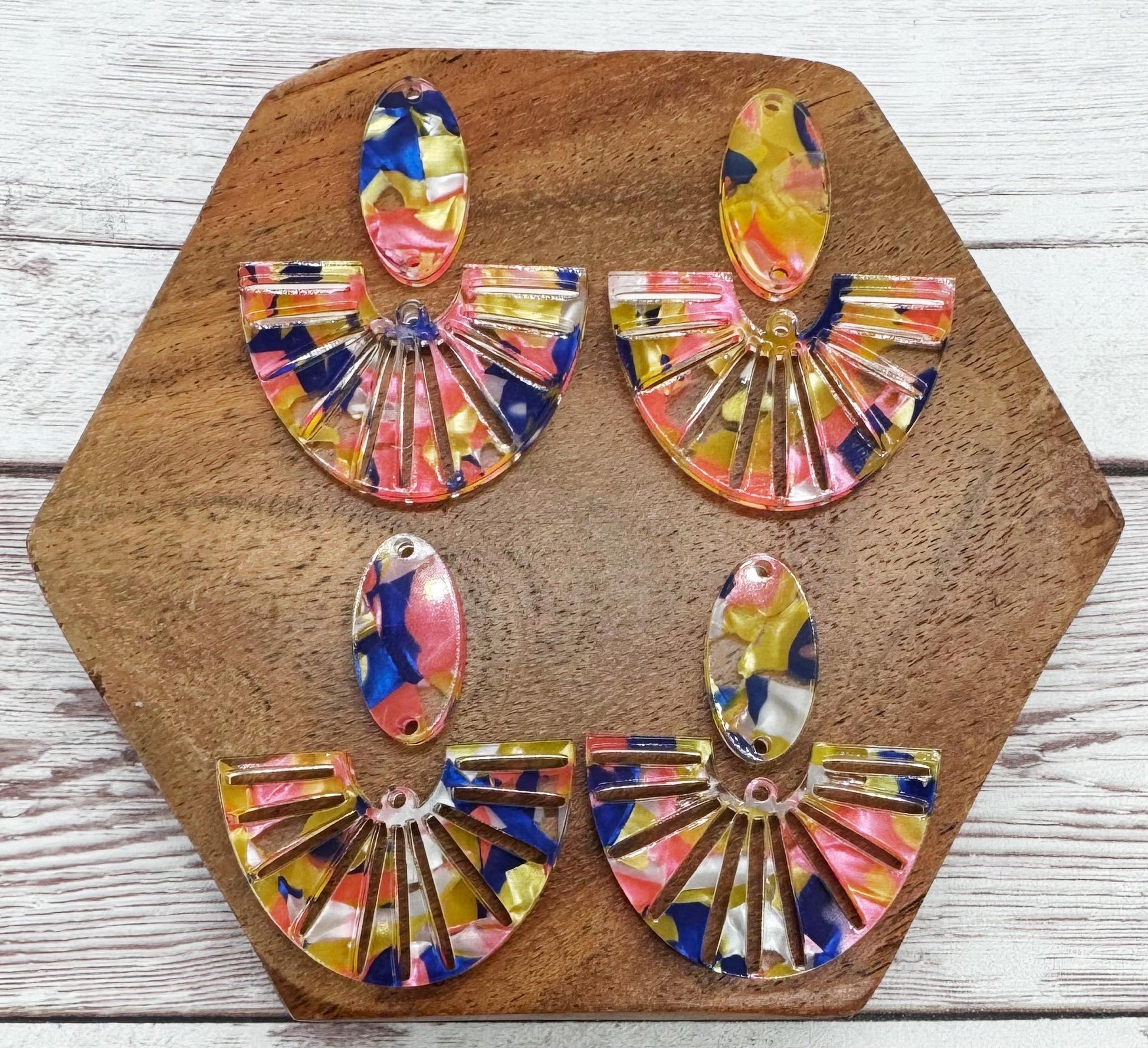 Colorful Sunray and Oval Connector Set Acrylic Earring Blanks, DIY Jewelry Making