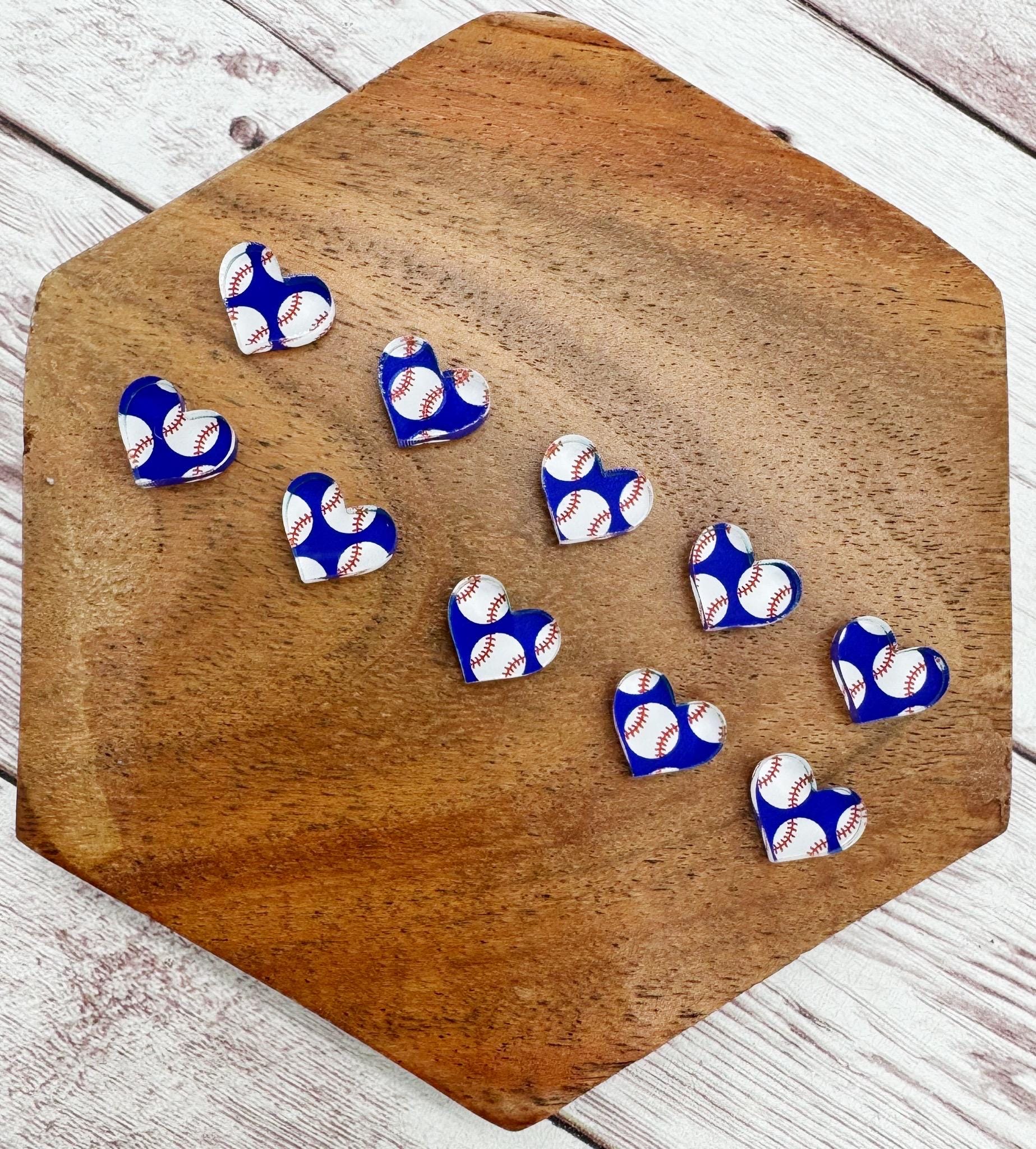 Baseball Print Heart Shape Stud Earring Blanks Set of 5 Pair DIY Jewelry Making