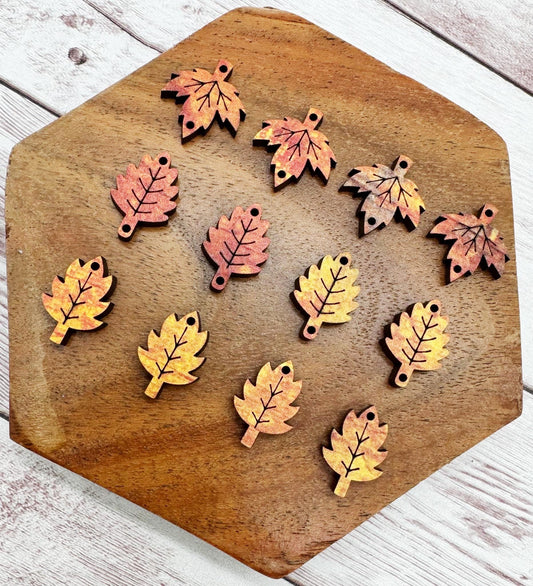 Patterned Wood Engraved Fall Leaf Trio Earring Blanks, DIY Jewelry Making