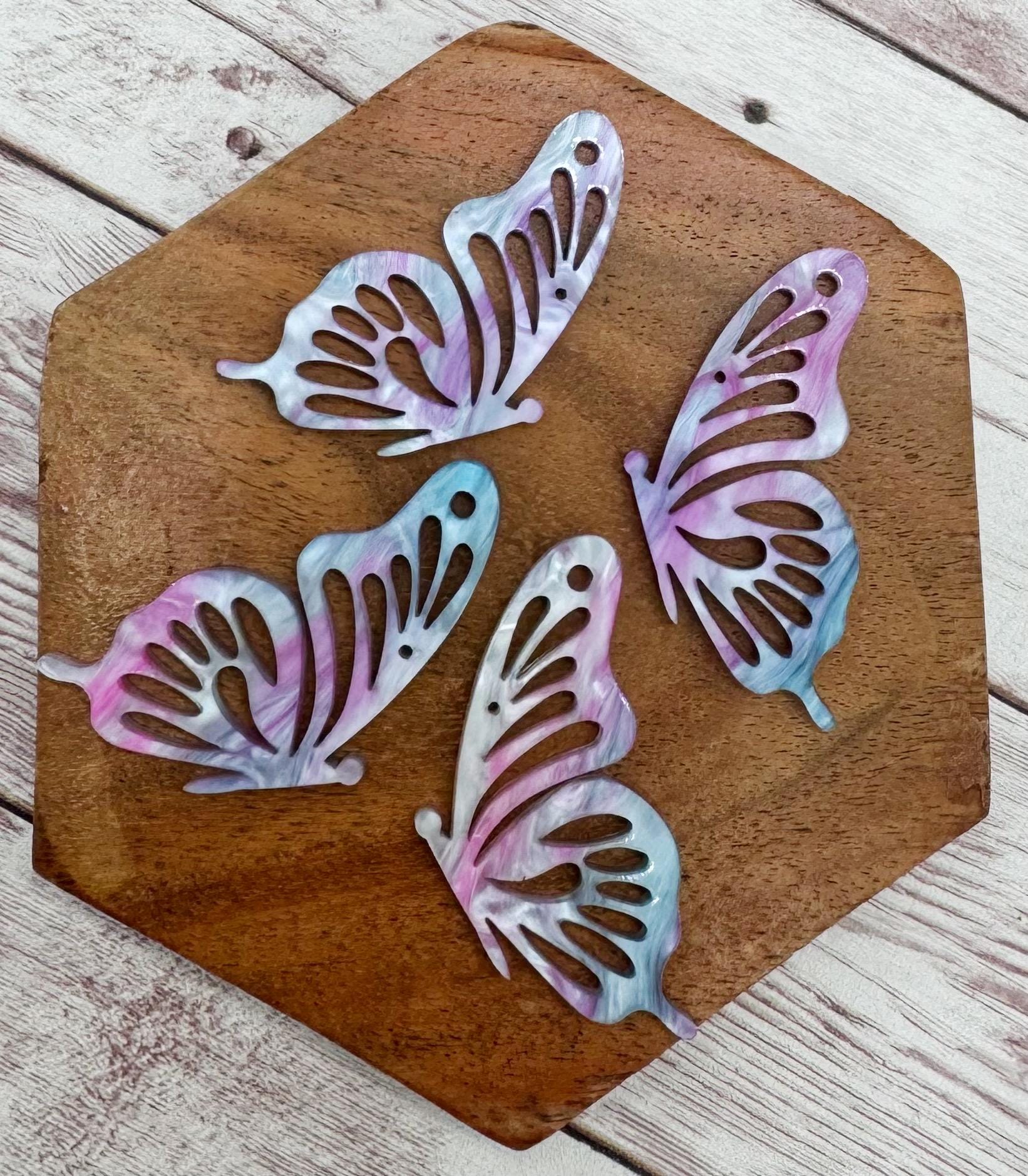 Pink Purple Blue Swirl Butterfly Wings Acrylic Earring Blanks, DIY Jewelry Making